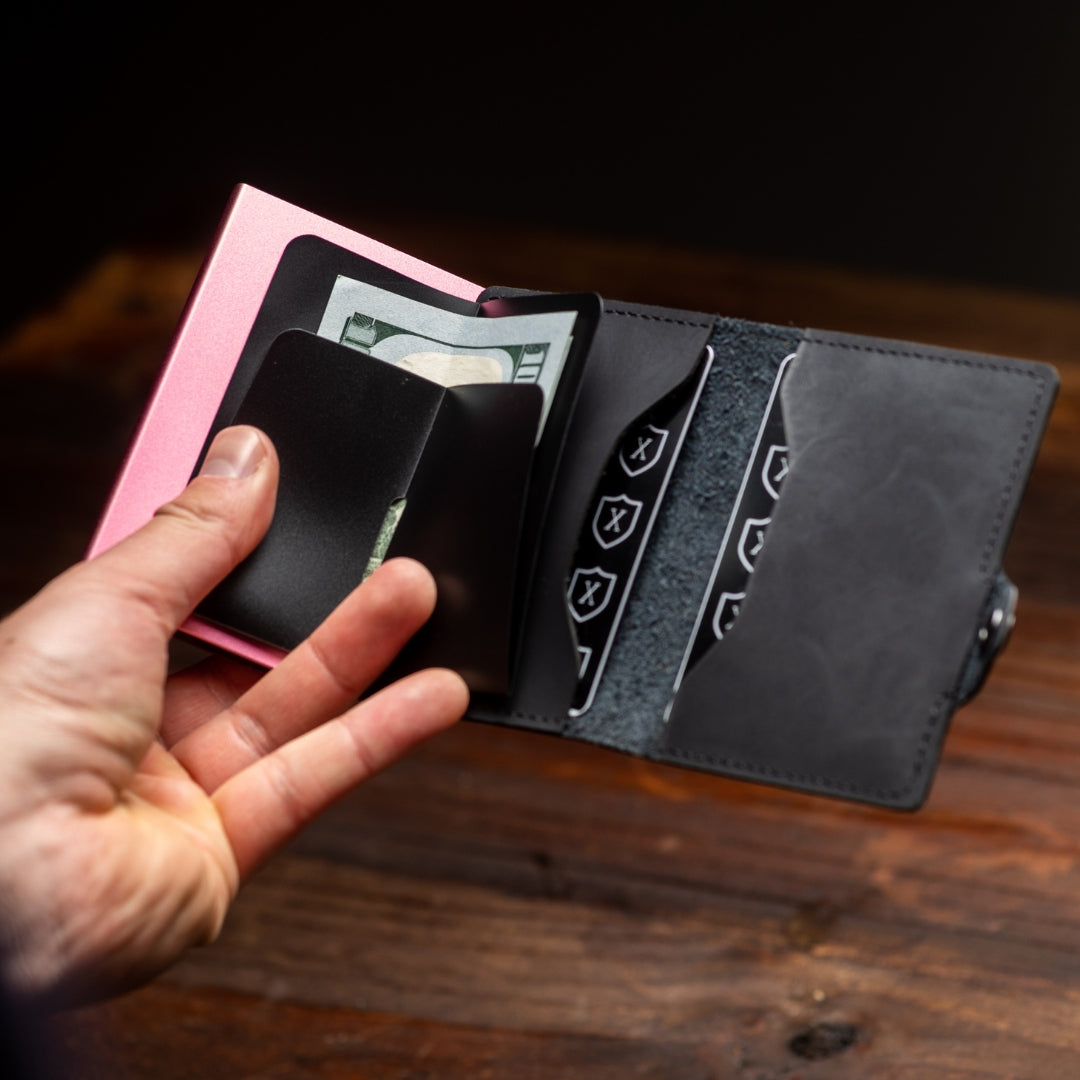 Opened Black & Pink Xclusive Deluxe Wallet and Cardholder tri-fold