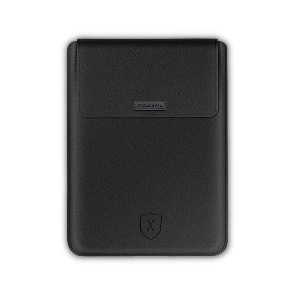 Closed xclusive full black notebook sleeve with a notebook pro that transforms into a workstation